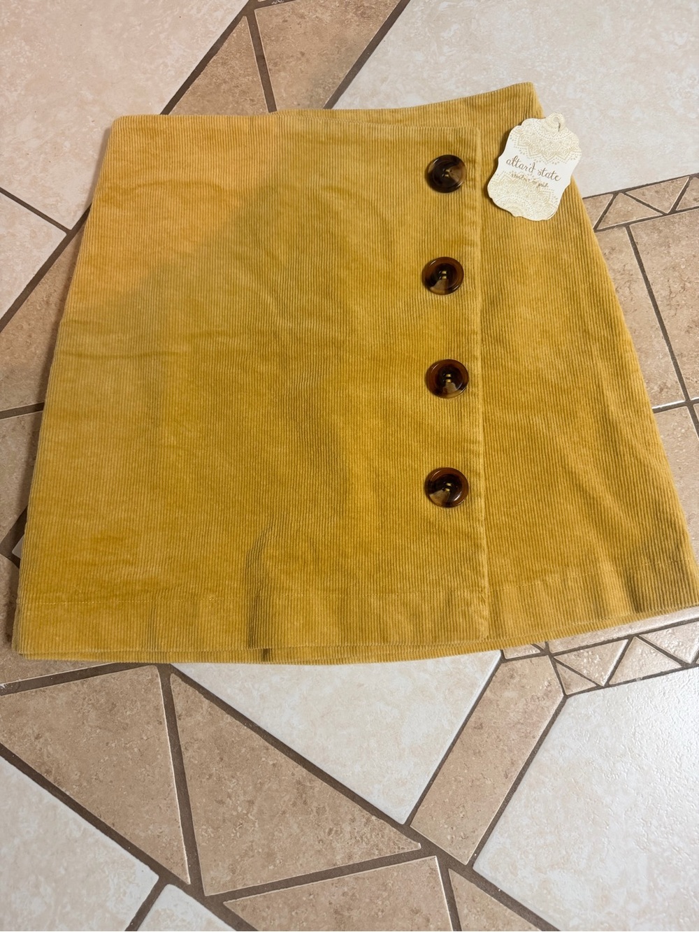 Altar’d State Mustard Corduroy Button Front Mini Skirt Size M NWT